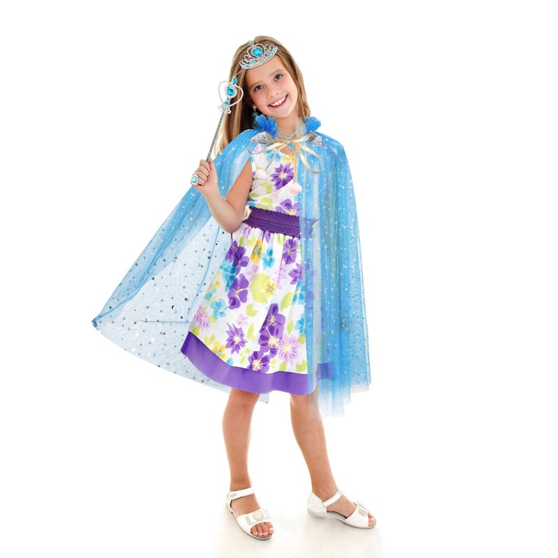 Fedio Princess Cape Set 7 Pieces Girls Princess Cloak with Tiara Crown, Wand for Little Girls Dress up (Blue) - Image 2